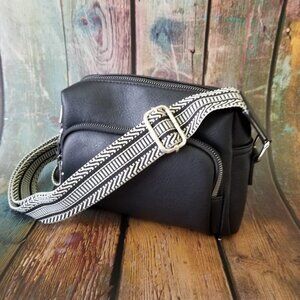 Black Faux Leather Mid-Size Purse w/Attached Adjustable Strap for Everyday Use